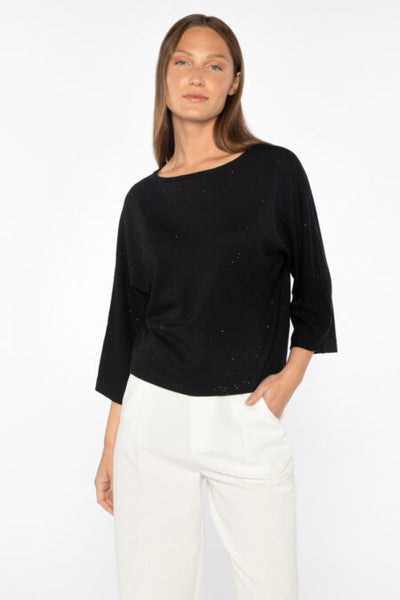 Kinross Cashmere Sequin Easy Crop Pullover