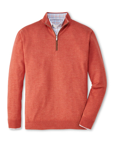 Peter Millar Autumn Crest Suede Trim Quarter-Zip in Burnt Orange