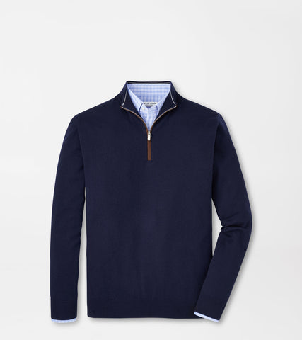 Peter Millar Autumn Crest Suede Trim Quarter-Zip in Navy