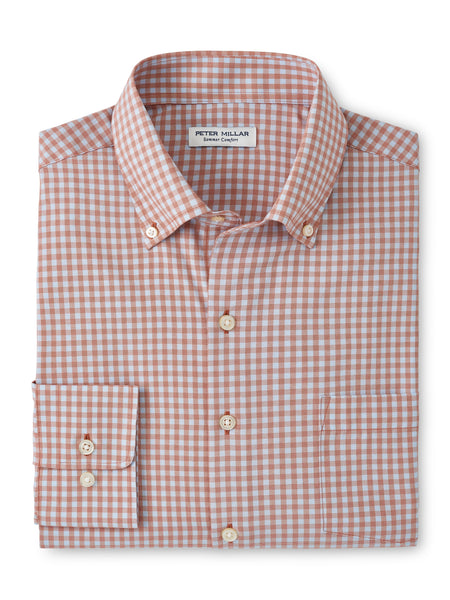 Peter Millar Murray Performance Poplin Sport Shirt in Burnt Orange