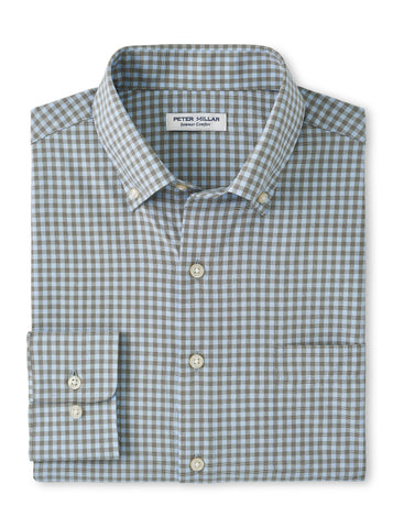 Peter Millar Murray Performance Poplin Sport Shirt in Dark Olive