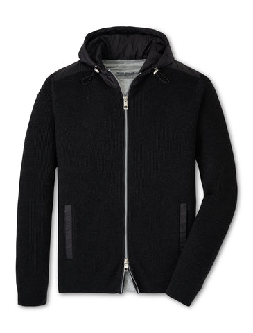 Peter Millar Holdridge Hybrid Full-Zip Hooded Sweater in Black