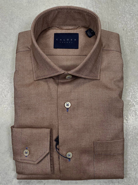 Calder Carmel Ultimate Luxe Oxford Solid Sports Shirt in Chocolate