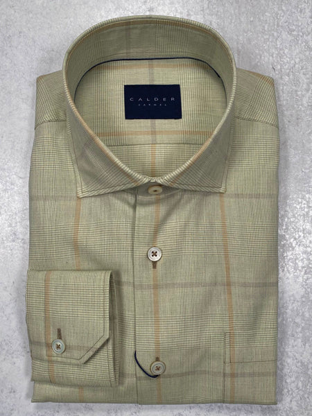 Calder Carmel Luxe Peached Flannel Twill Sports Shirt in Lt Olive