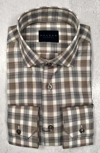 Calder Carmel Luxe Peached Flannel Twill Sports Shirt in Smoke