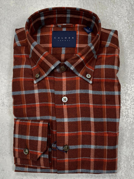 Calder Carmel Luxe Brushed Flannel Twill Sports Shirt in Ember