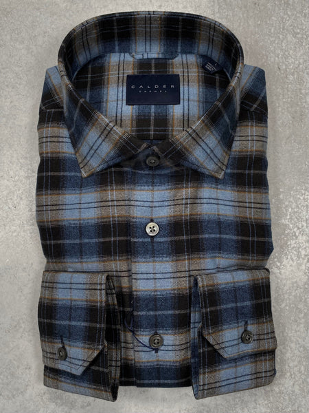 Calder Carmel Luxe Brushed Flannel Twill Sports Shirt in Midnight