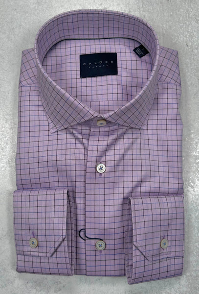 Calder Carmel Luxe Herringbone Twill Check Sports Shirt in Lavender