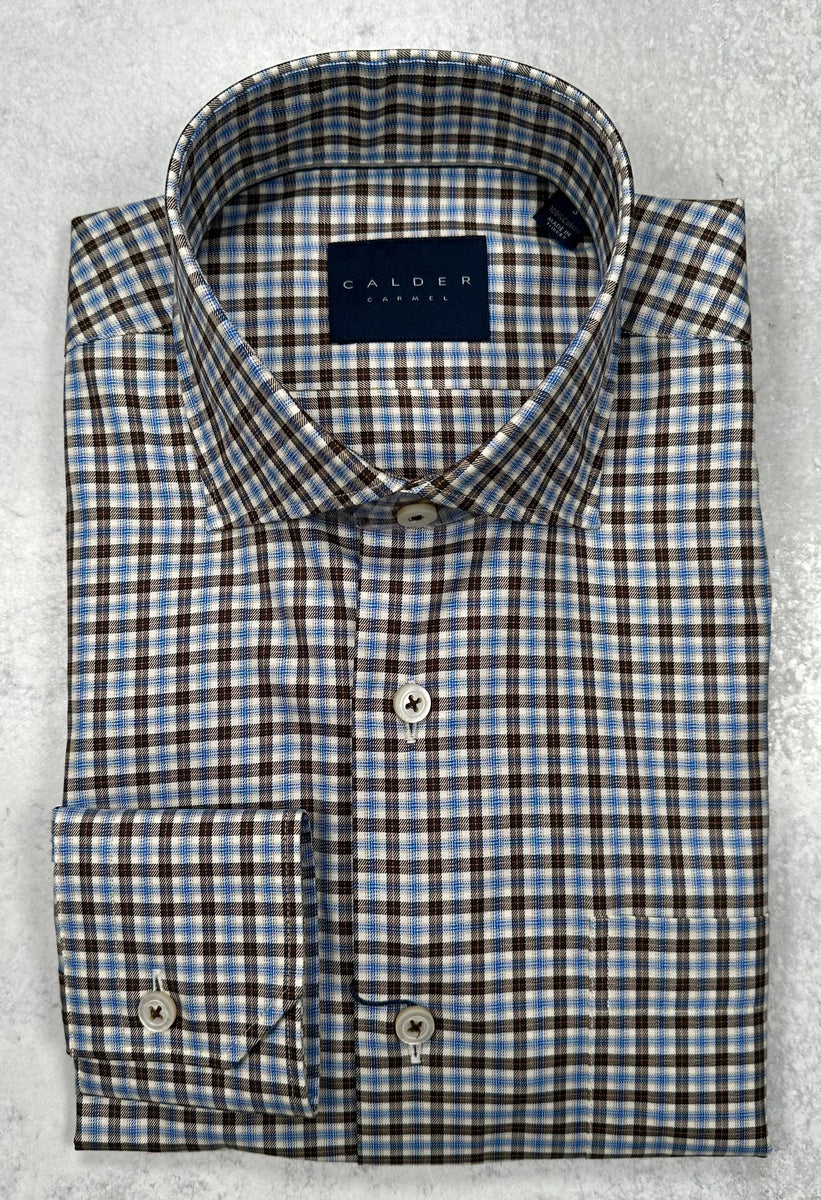 Calder Carmel Ultimate Luxe Twill Check Sports Shirt in Chocolate ...
