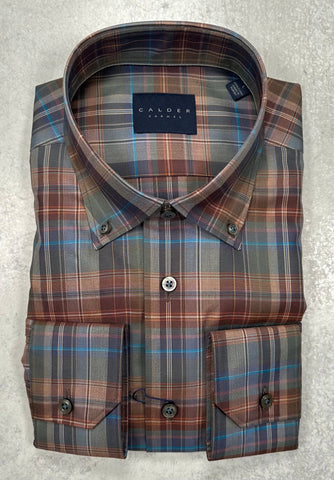 Calder Carmel Ultimate Luxe Twill Plaid Sports Shirt in Persimmon