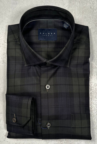 Calder Carmel Ultimate Luxe Twill Plaid Sports Shirt in Forest