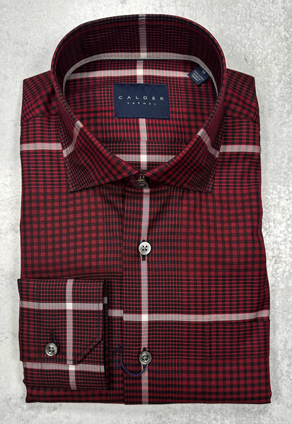 Calder Carmel Ultimate Luxe Twill Plaid Sports Shirt in Pinot