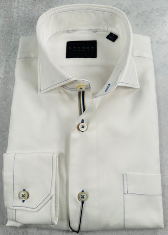 Calder Carmel Solid Panama Melange Sport Shirt in White