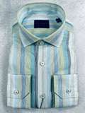 Calder Carmel Melange Barre Stripe Sport Shirt in Turquoise
