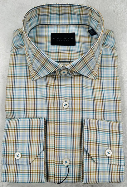 Calder Carmel Peached Twill Sport Shirt in Turquoise