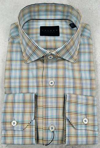 Calder Carmel Peached Twill Sport Shirt in Turquoise