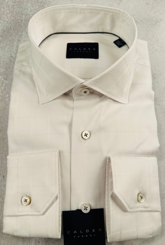 Calder Carmel Solid Twill With Satin Windowpane Sport Shirt in White