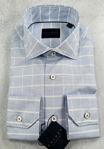 Calder Carmel Solid Twill With Satin Windowpane Sport Shirt in Sky Blue