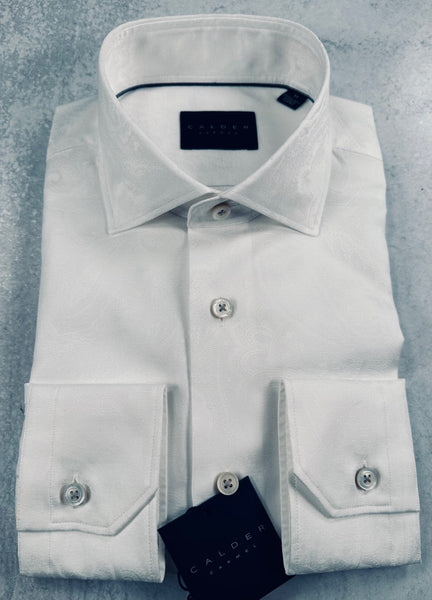 Calder Carmel Jacquard Twill Sport Shirt in White