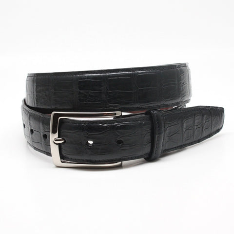 Torino Black Leather South American Caiman Belt
