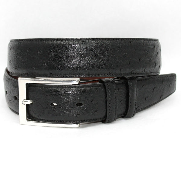 Torino Leather Black Ostrich Belt