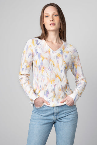 Kinross Cashmere Floral Thermal Vee - LFSD2-255