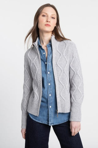 Kinross Cashmere Luxe Cable Zip Mock Cardigan