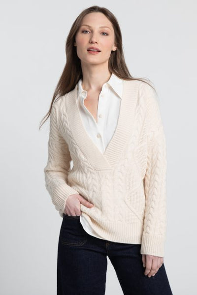 Kinross Cashmere Luxe Cable Vee