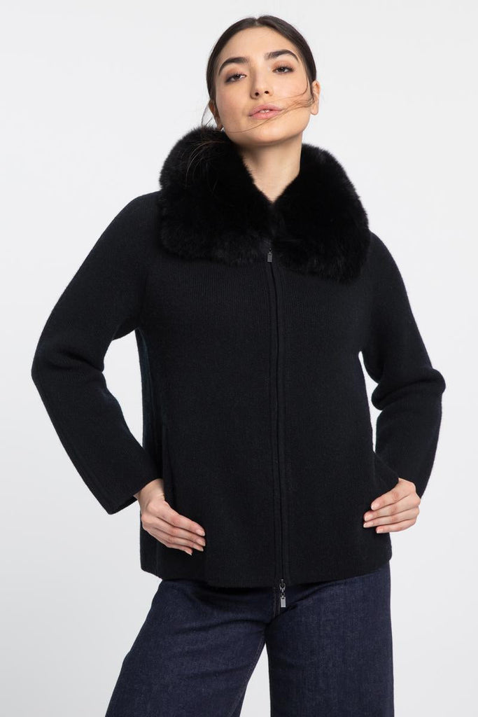 Fox fur collar deals cardigan