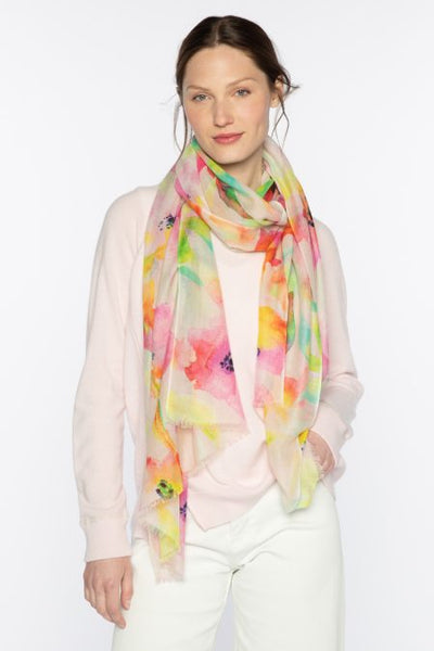Kinross Cashmere Pretty In Pink Posy Print