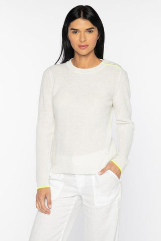 Kinross Cashmere Piped Shoulder Button Crew