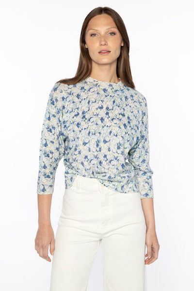 Kinross Cashmere Mini Floral Crop Sweatshirt