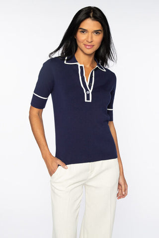 Kinross Cashmere Tipped Button Polo