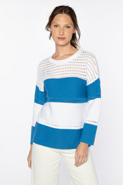 Kinross Cashmere Textured Wide Stripe Pullover