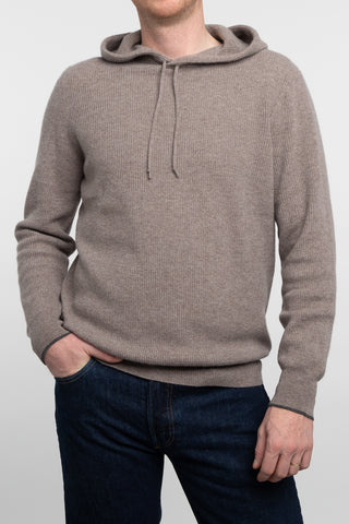 Kinross Cashmere Rib Tipped Pullover Hoodie